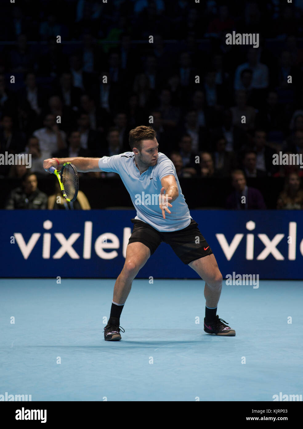 16. November 2017. Nitto ATP Finals, Jack Sock (USA) in Aktion gegen Zverev während des Round Robin Spiels. Kredit: Malcolm Park Stockfoto