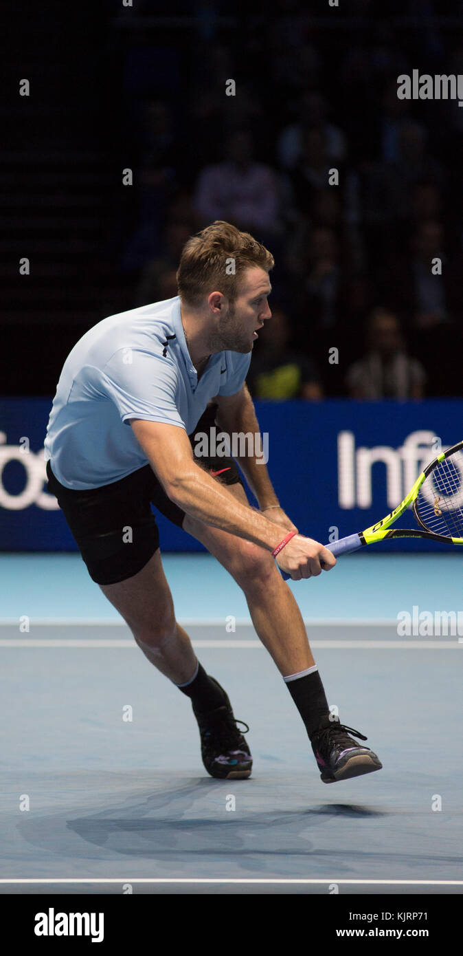 16. November 2017. Nitto ATP Finals, Jack Sock (USA) in Aktion gegen Zverev während des Round Robin Spiels. Kredit: Malcolm Park Stockfoto