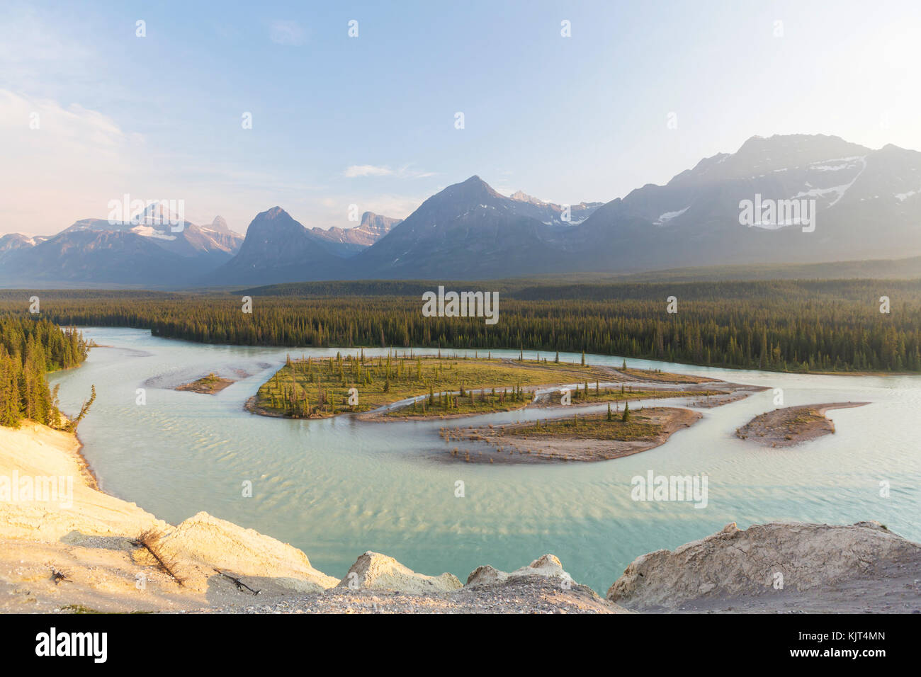 Athabasca River in Jasper National Park, Kanada Stockfoto