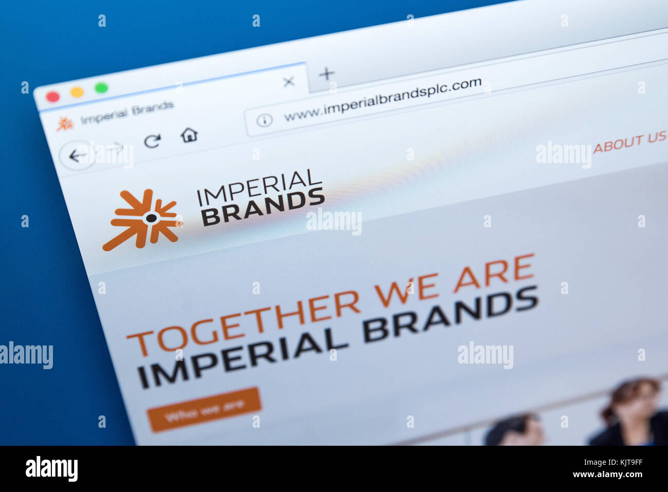 LONDON, UK - 25. NOVEMBER 2017: Die Homepage der offiziellen Website von Imperial Brands - The British multinational Tobacco Company, am 25. November Stockfoto