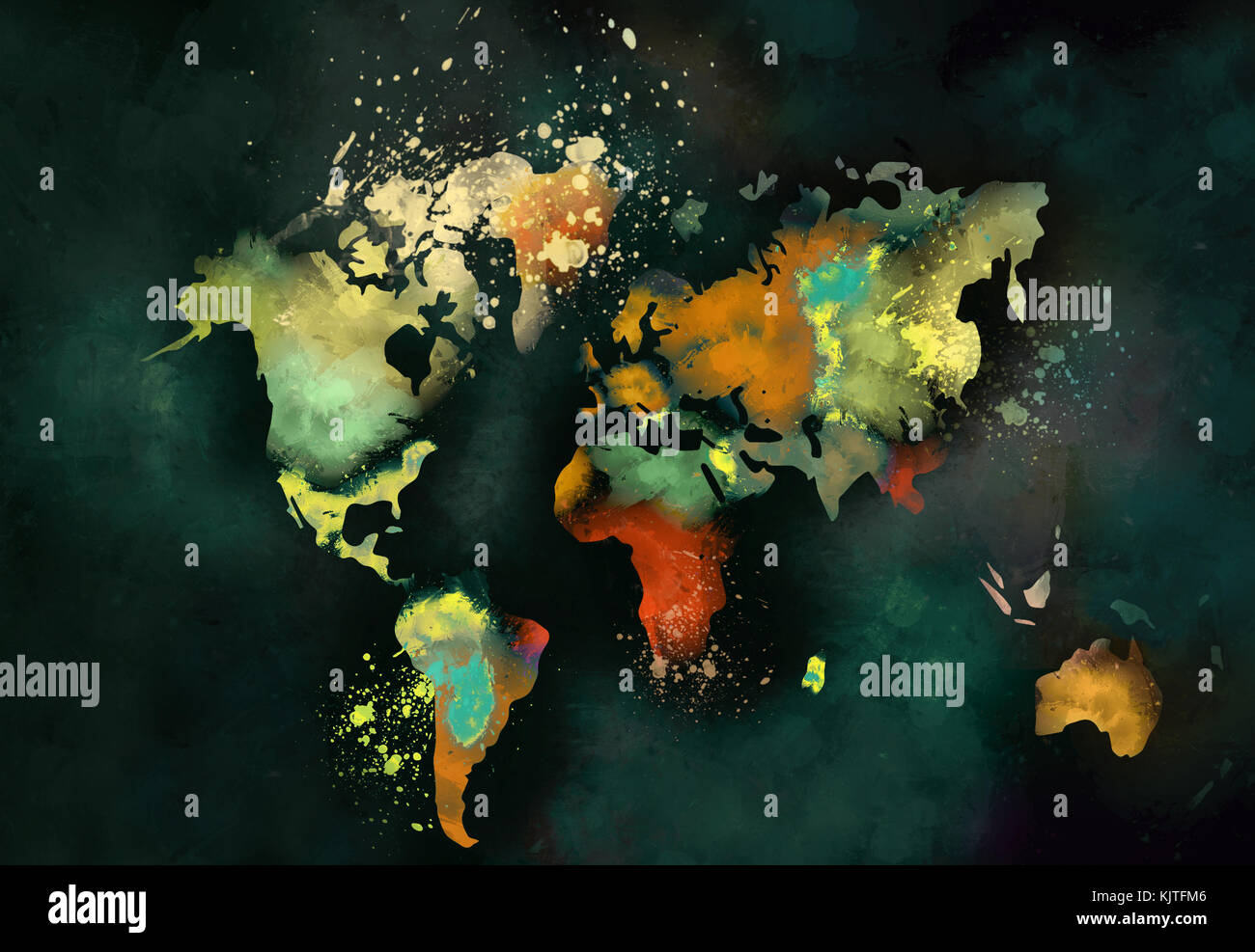 Künstlerische Welt Karte Malerei Stockfoto