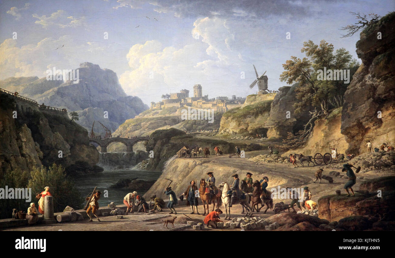 Joseph Vernet 1714-1789 Französische Maler. Titel; ''Ingenieur Perronet an einem Straßenbau'' vorhanden ist. Stockfoto