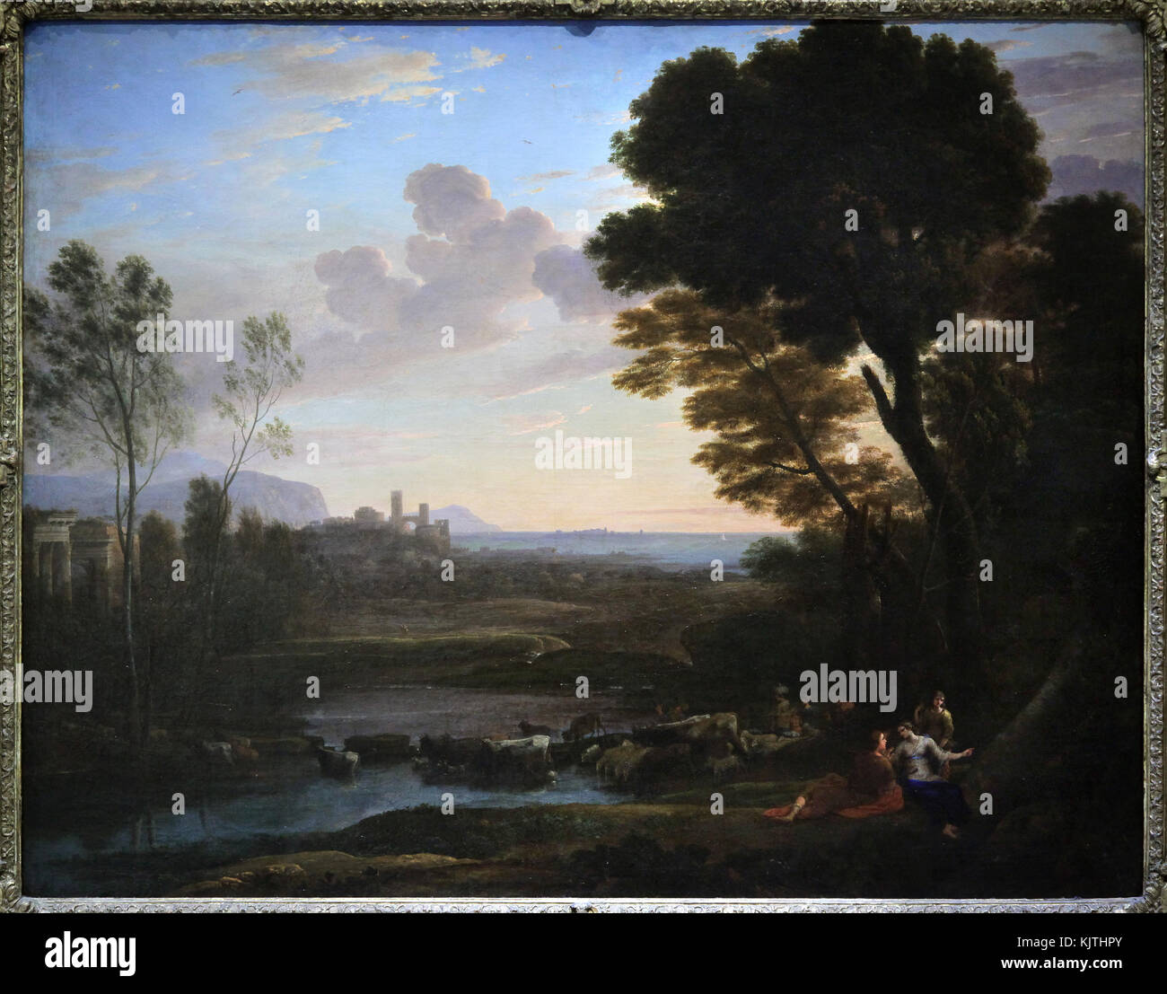 Malerei; Landschaft mit Paris und Oenone, auch genannt das Ford 1648 von Claude Gellee. alias Claude Lorrain 1602-1682 französischen Klassizismus Stockfoto