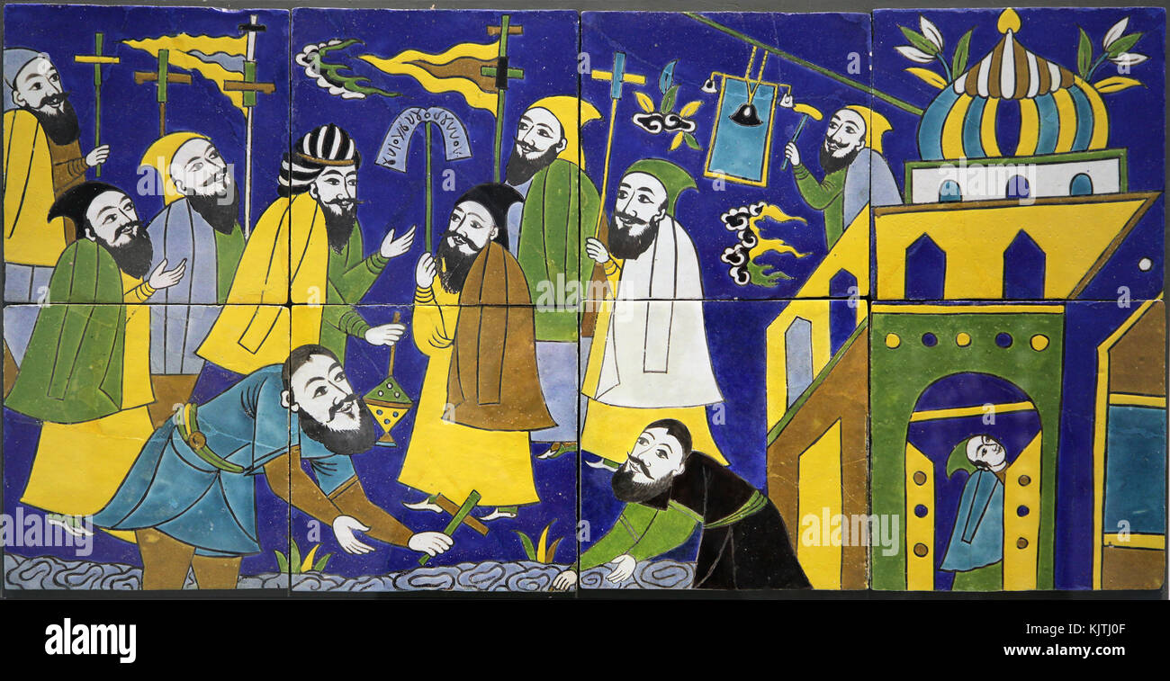 Wall panel; Prozession der armenischen Gemeinschaft zu Isfaha, Iran c. 1650-1700 Stockfoto