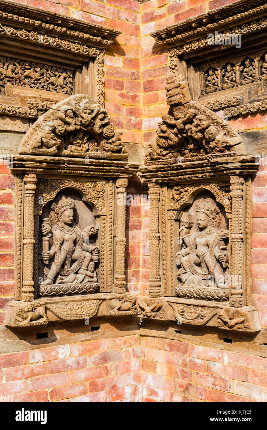 Mul chowk Innenhof, Wand geschnitzte Statuen, Hanuman Dhoka Palast, Patan Durbar Square, UNESCO-Weltkulturerbe, Kathmandu Tal, lalitpur, nep Stockfoto