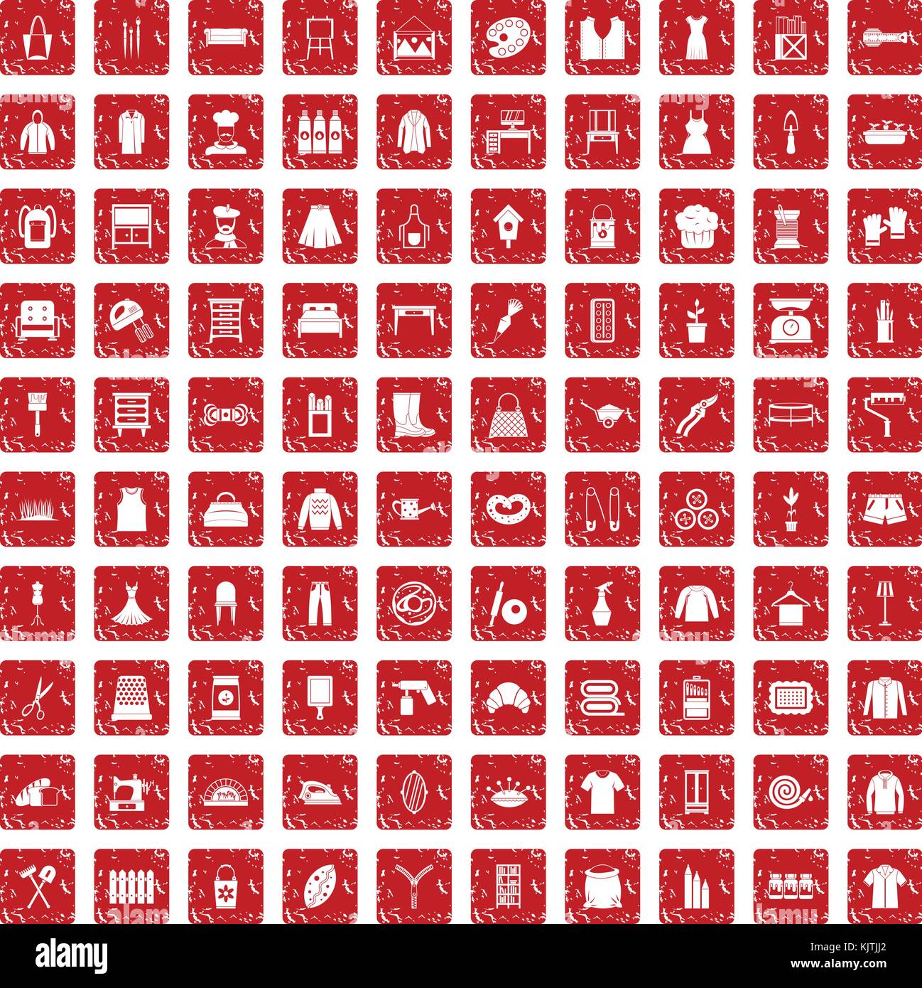 100 Handarbeit Icons Set grunge Rot Stock Vektor