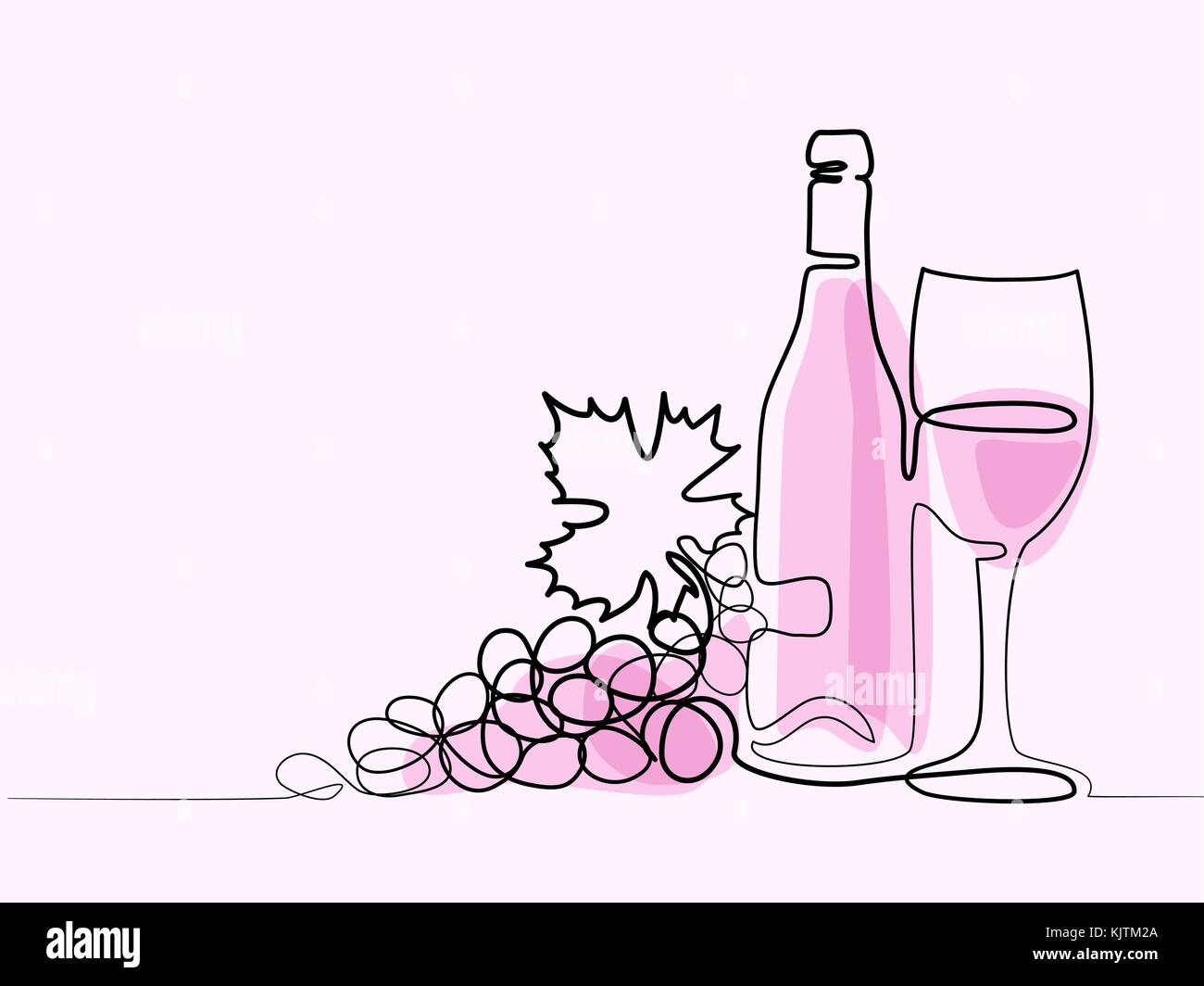 Flasche Wein und Glas Kontur. Stock Vektor