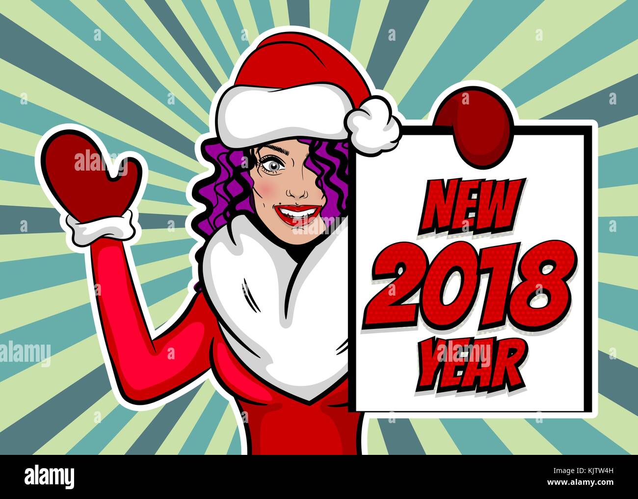 Frau pop art Gruß Weihnachten Stock Vektor