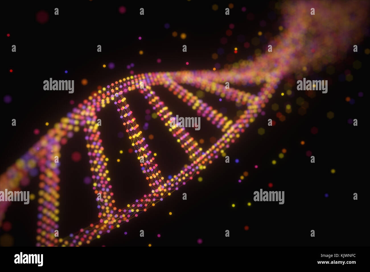 3D-Darstellung. Bunte DNA-Molekül. Konzept Bild einer Struktur des genetischen Codes. Stockfoto