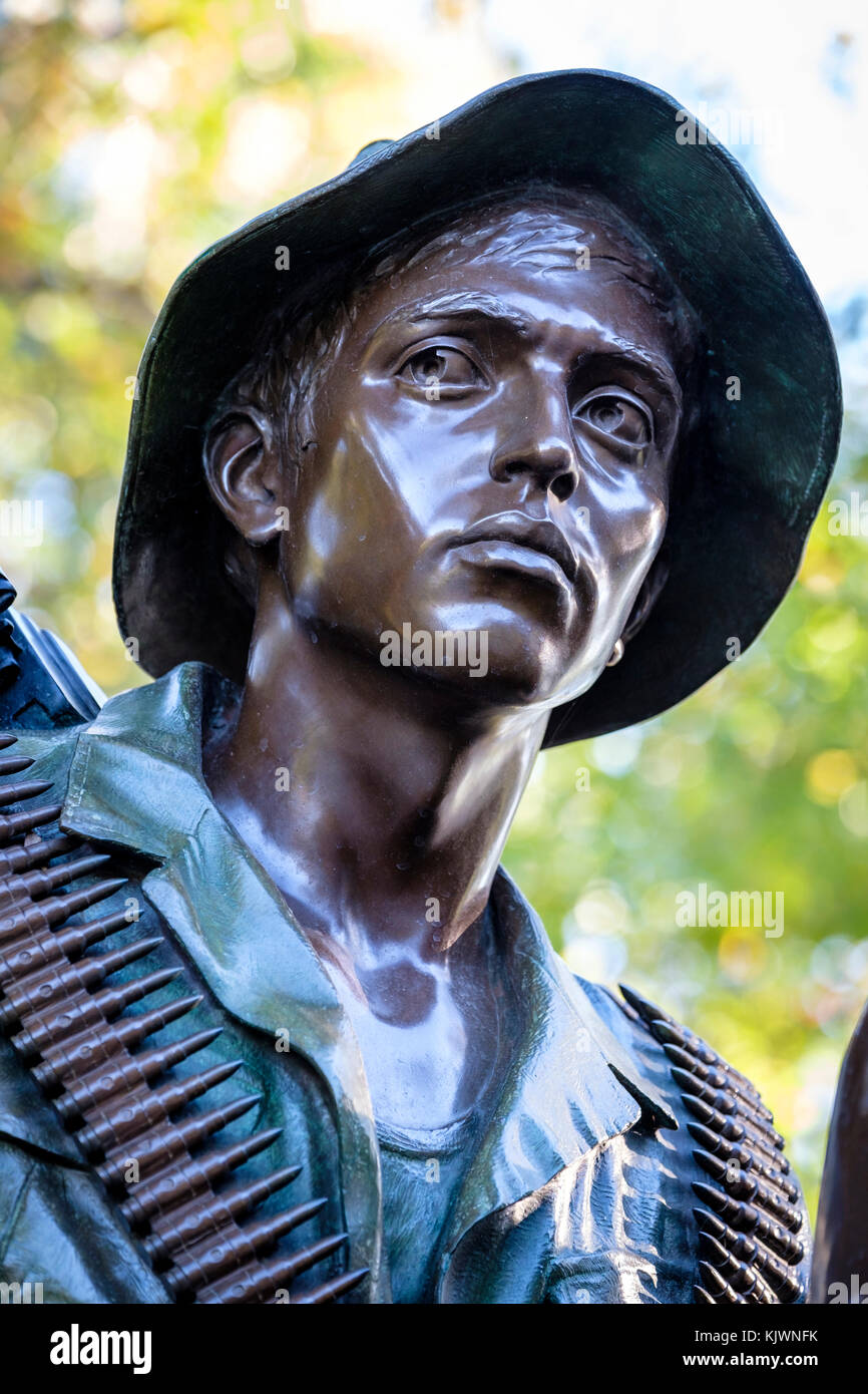 Detail der drei Soldaten (Die drei Soldaten) Statue, Vietnam Veterans Memorial, die National Mall, Washington, D.C., Vereinigte Staaten von Amerika, USA. Stockfoto