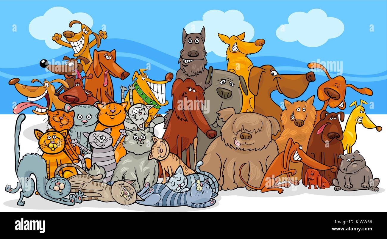 Cartoon Illustration der lustige Hunde und Katzen Tier zeichen Gruppe