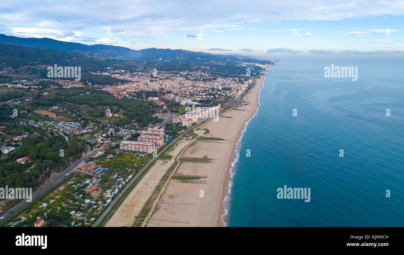 Luftaufnahme von Canet de Mar, Katalonien, Spanien Stockfoto