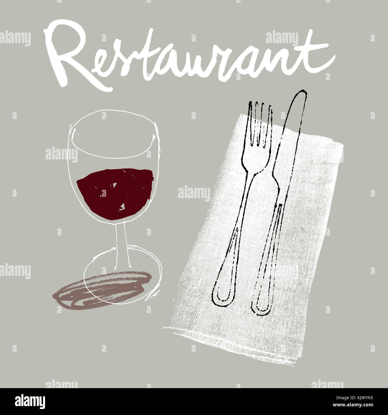 Rotwein und Besteck im Restaurant Stockfoto
