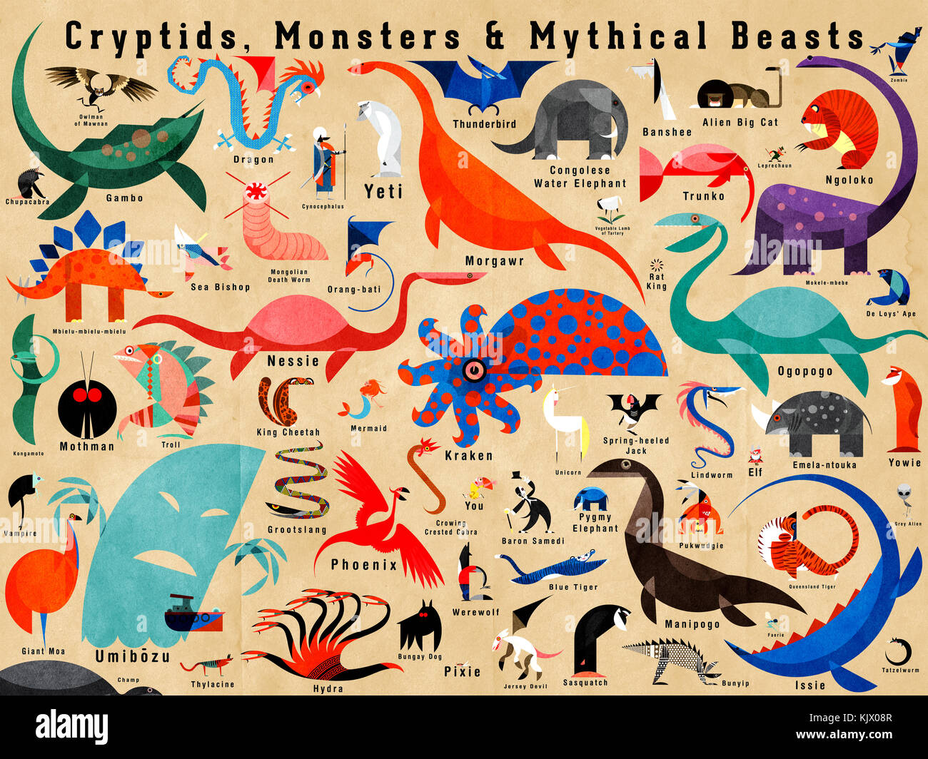 Cryptids, Monster und mythische Tiere Stockfoto