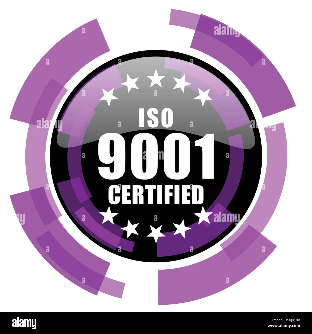 Iso 9001 rosa violett modern Design vector Web und Smartphone Symbol. runde Schaltfläche in der Eps 10 auf weißem Hintergrund. Stock Vektor