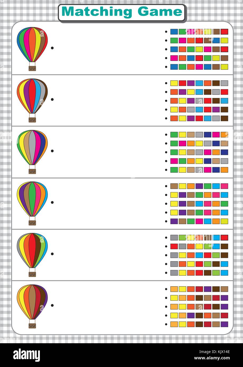 Die Reihenfolge der Farben der Luft Ballon finden. visuelle Wahrnehmung Arbeitsblatt für Kinder Stock Vektor