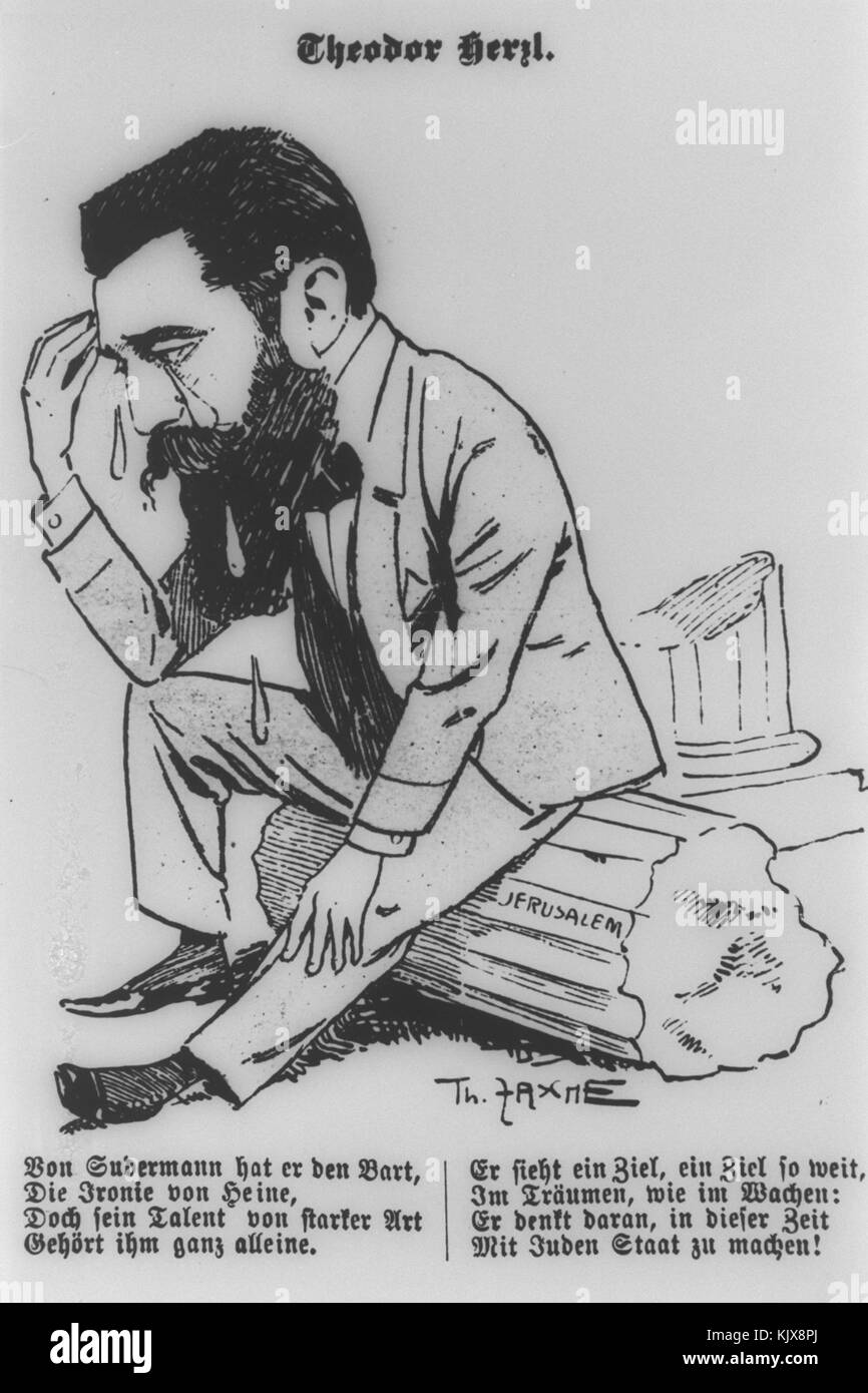 Karikatur von Theodor Herzl IM JAHRBUCH 1896 DES WIENER Journalisten Verband, CONCORDIA Stockfoto