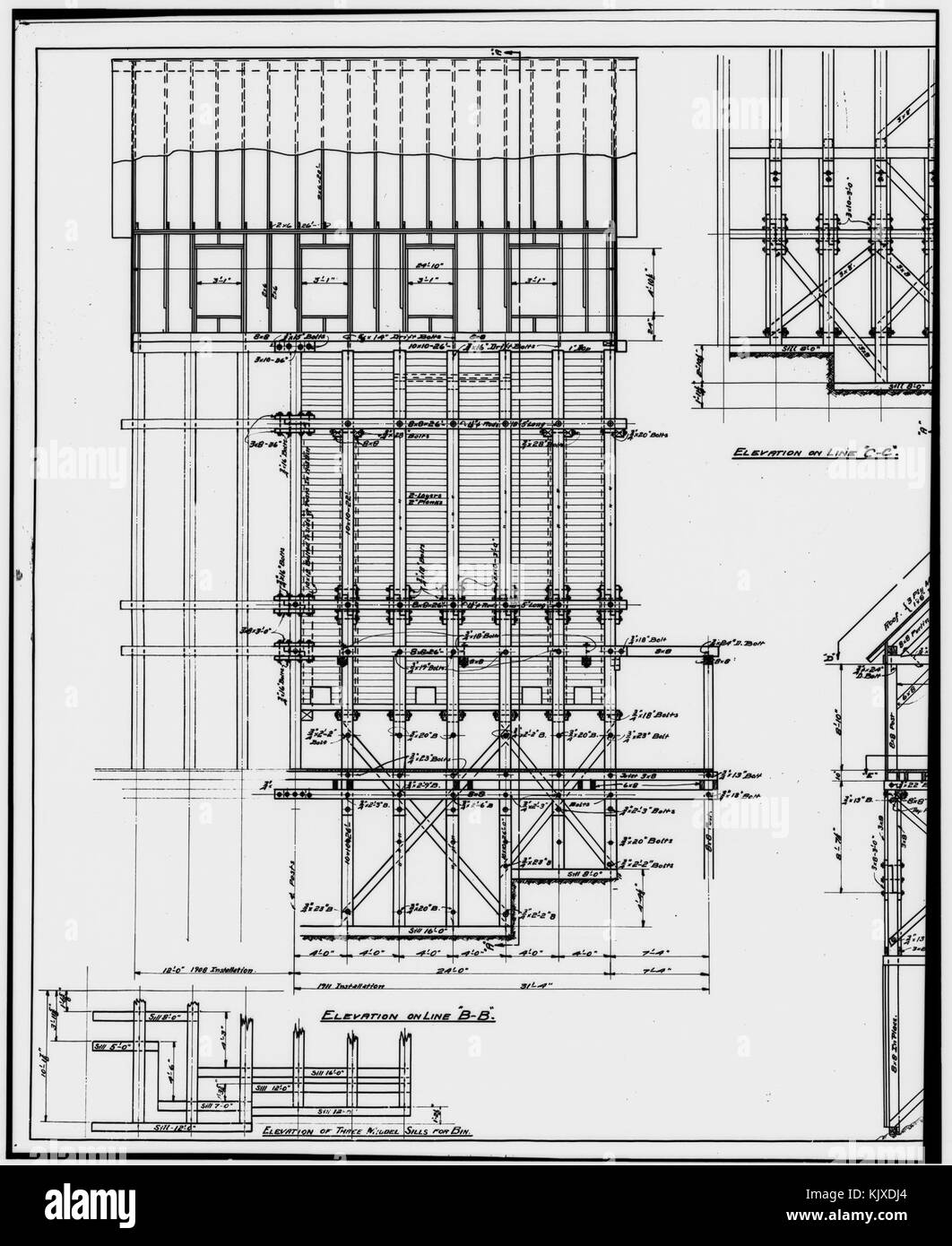 43. Kopie DER ZEICHNUNG DER MINE ERZ BIN UND LADEN TERMINAL, QUERSCHNITT UND SEITENANSICHT Kennecott Copper LOC hhh. ak 0003. Fotos. 001016 p Stockfoto
