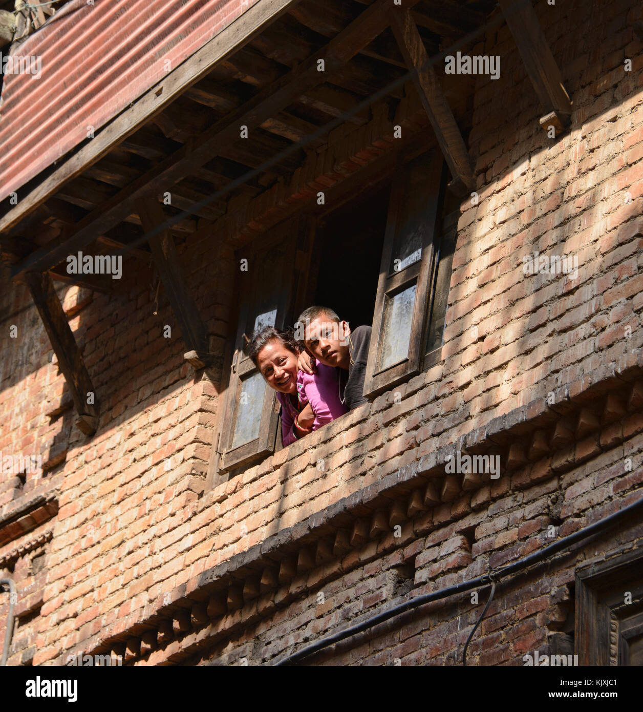 Blick aus dem Fenster, Kathmandu, Nepal Stockfoto