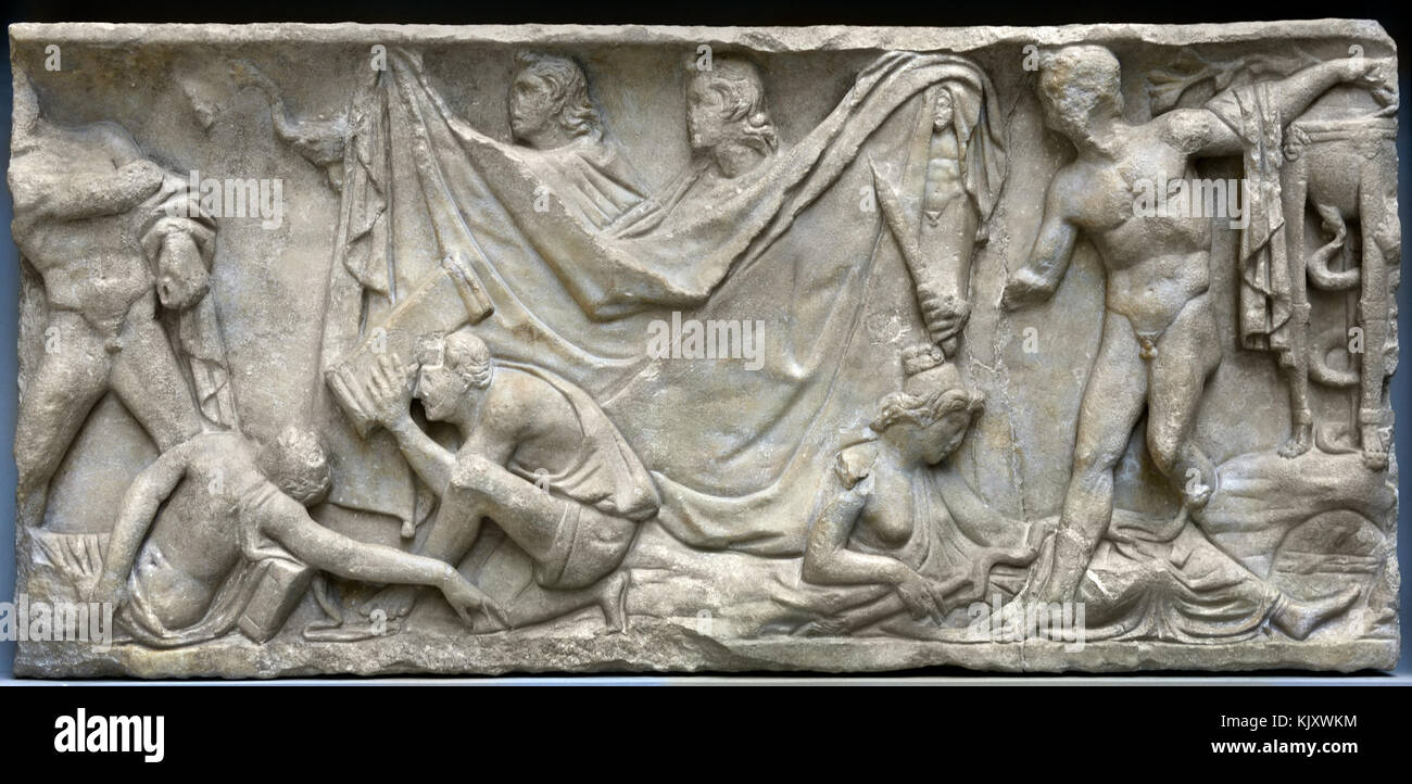 Fragment aus einem Sarkophag mit dem Mythos von orest 3. Jahrhundert ad Museo dell'Opera del Duomo, Florenz Italien Italienisch. (In der griechischen Mythologie der Sohn des Orest Klytämnestra und Agamemnon. Er ist Gegenstand von mehreren alten Griechischen spielt und von verschiedenen Mythen mit seinen Wahnsinn und Reinigung, die obskuren Threads von viel älteren behalten verbunden) Stockfoto