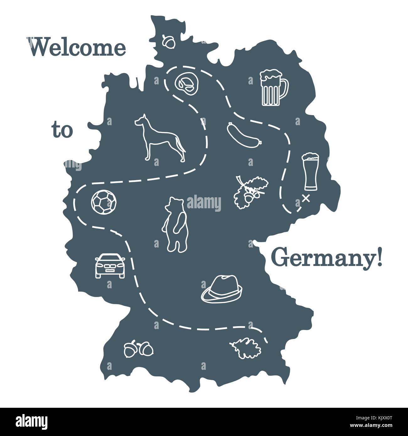 Vector Illustration mit verschiedenen Symbolen in Deutschland. Reisen und Freizeit. Design für Banner, Poster oder Drucken. Stock Vektor