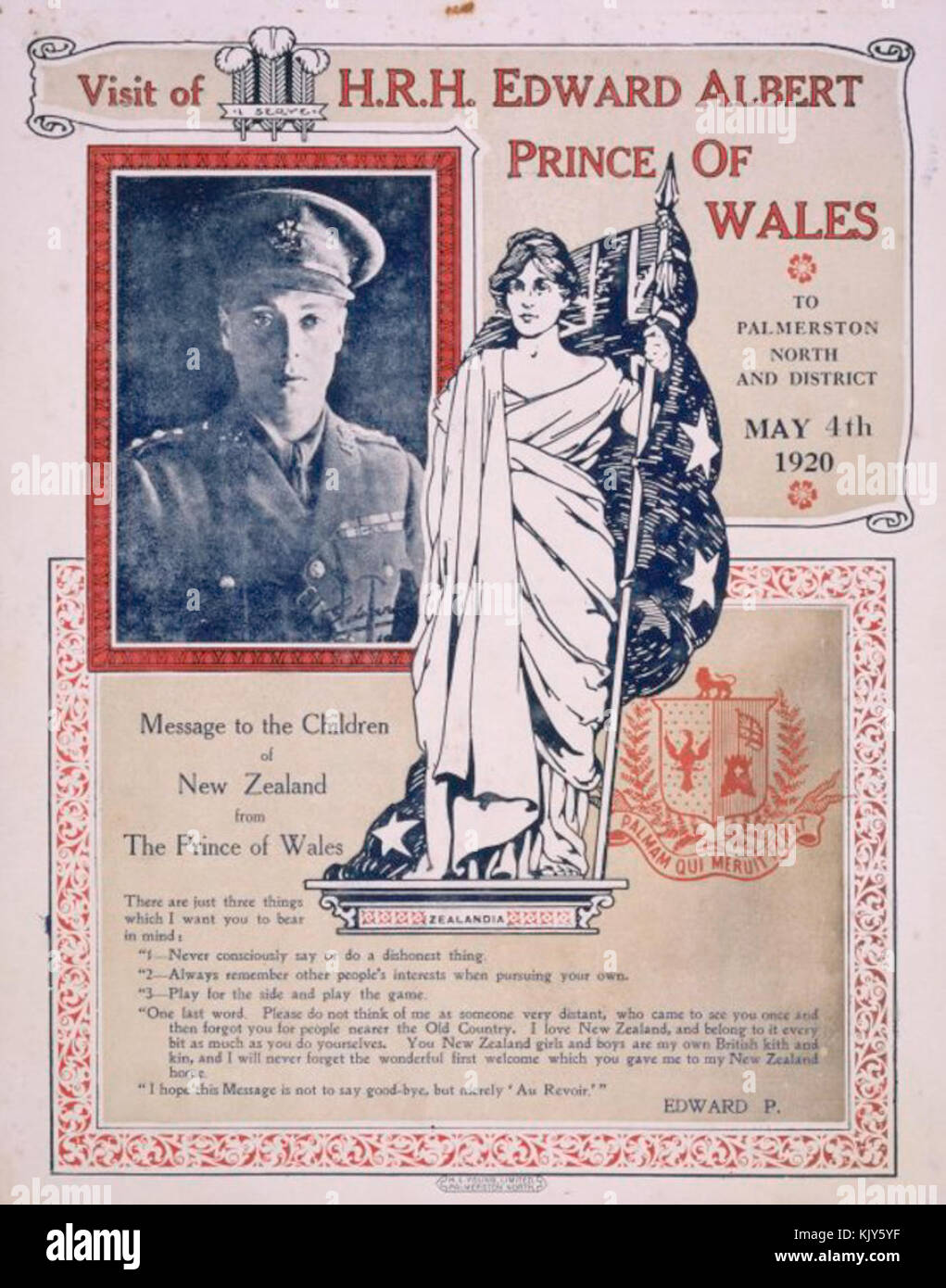 Dieses Bild zeigt den Besuch von H. R. H. Edward Albert, Prince of Wales, im Jahr 1920. Der Besuch war Teil seiner königlichen Pflichten und symbolisierte die Präsenz des britischen Königs in der internationalen Diplomatie und im kulturellen Austausch während des frühen 20. Jahrhunderts. Stockfoto