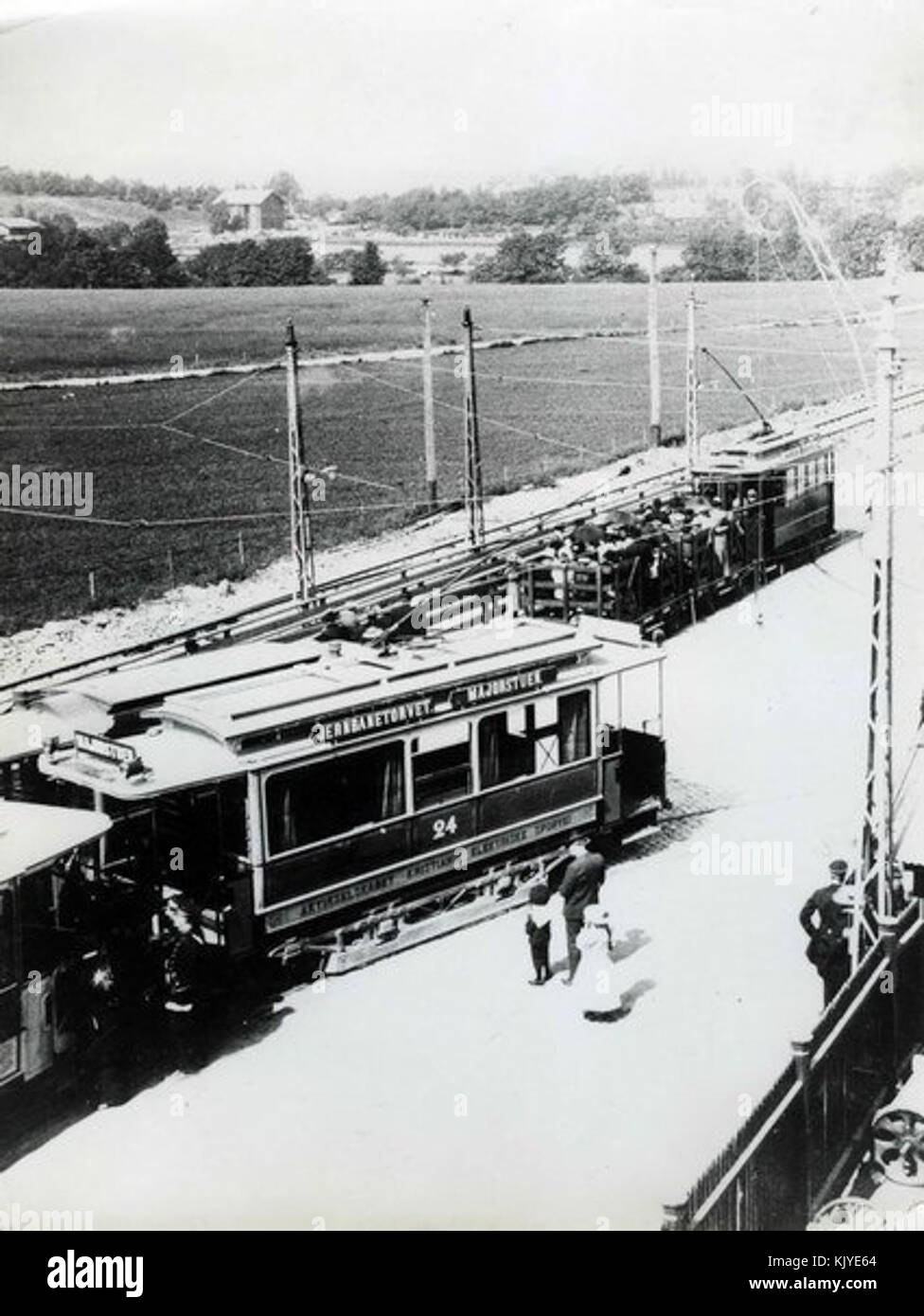 Ändern von Straßenbahnen in Majorstuen Stockfoto