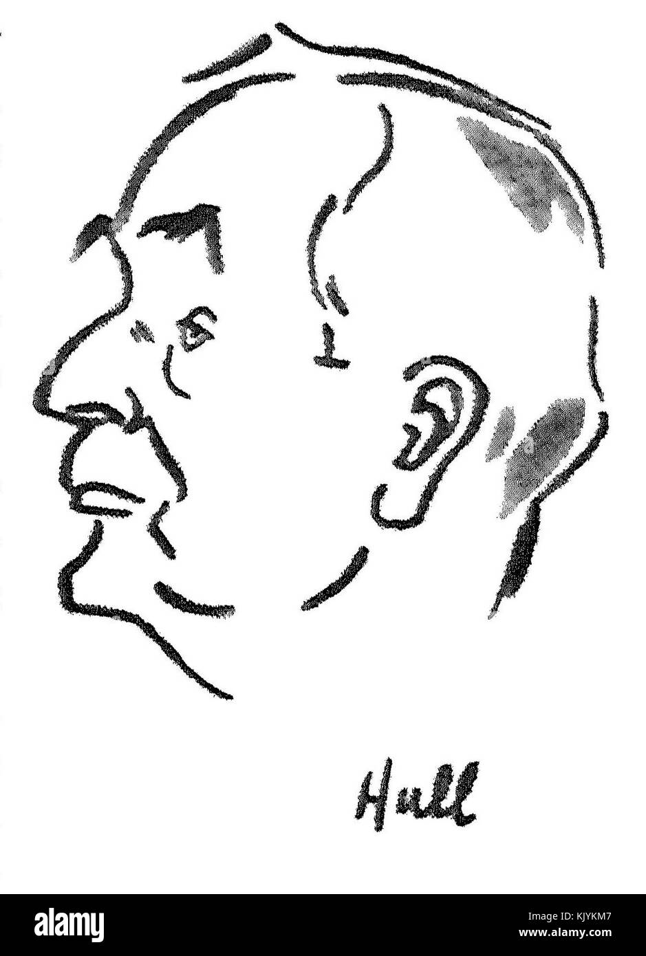 Cordell Hull, ein einflussreicher US-amerikanischer Politiker, diente als Außenminister unter Präsident Franklin D. Roosevelt. Er war maßgeblich an der Gestaltung der US-Außenpolitik während des frühen 20. Jahrhunderts beteiligt und gewann 1945 den Friedensnobelpreis. Stockfoto