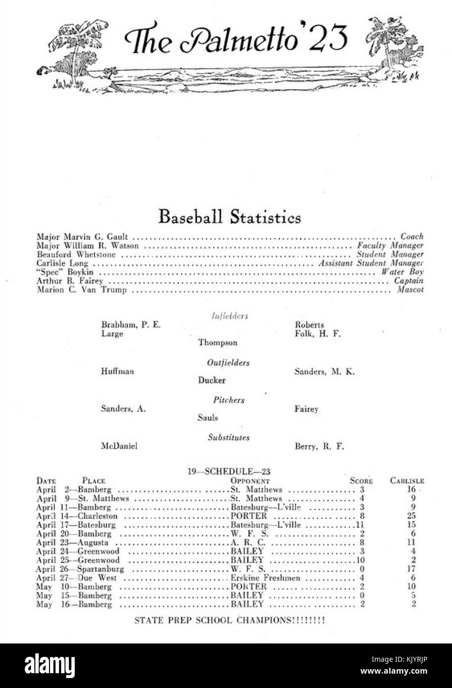 Dieses Bild aus dem Jahr 1923 fängt einen Moment der Baseballgeschichte ein und zeigt ein Team oder einzelne Spieler aus diesem Jahr. Das Foto zeigt die Sportkultur und bedeutende Momente in der Baseballwelt des frühen 20. Jahrhunderts. Stockfoto