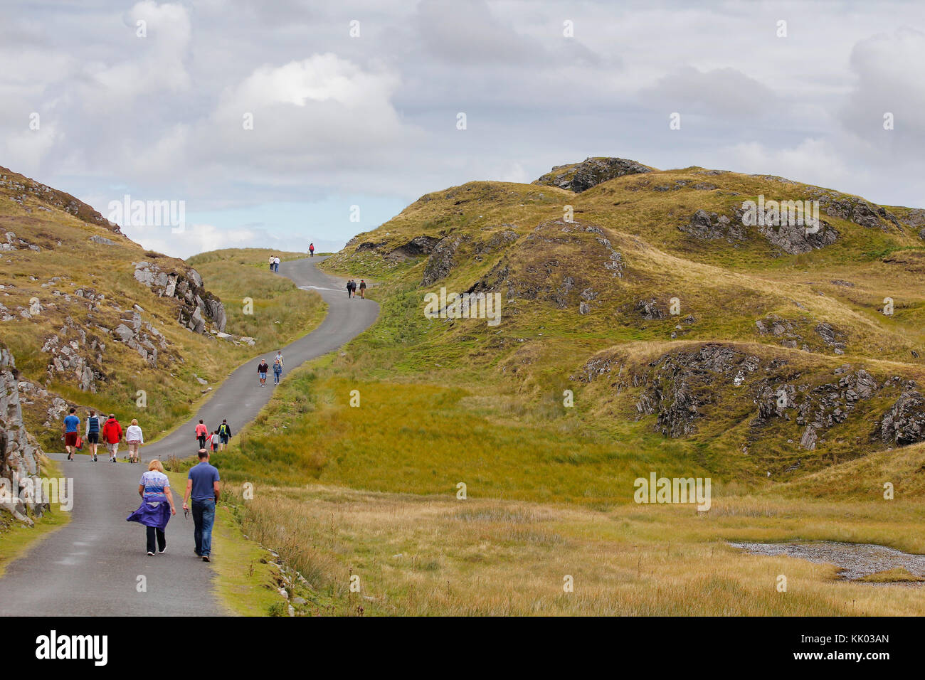 Die Menschen wandern in einer grünen Pfad, in Irland Stockfoto