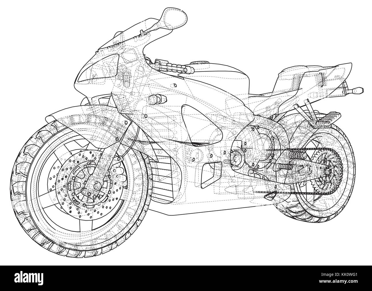 Sport Bike technische wire-frame.eps 10 Format. Vektor erstellt von 3d Stock Vektor