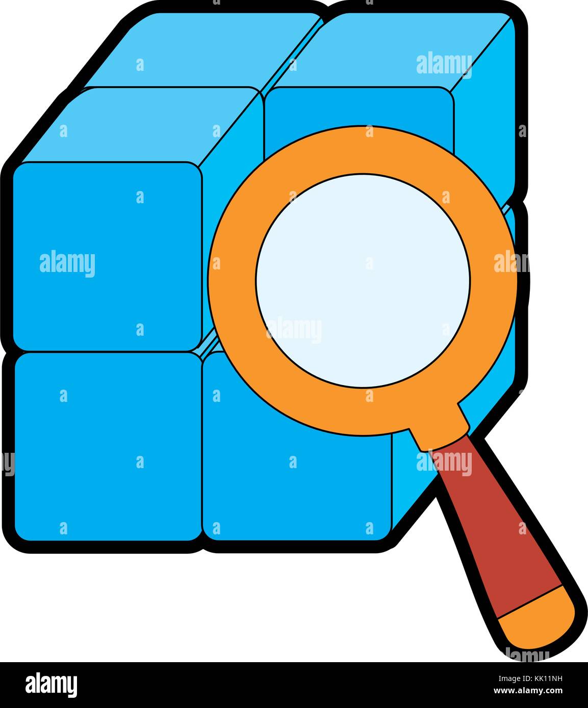 Cube mit Bausteinen mit Lupe Stock Vektor