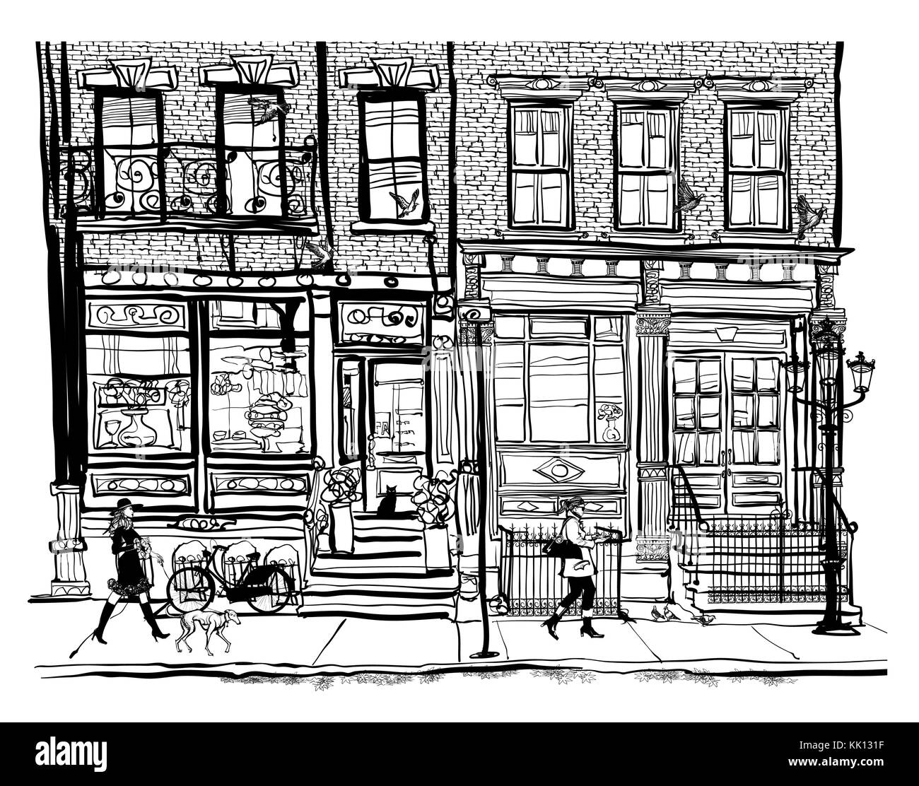 Häuser in Greenwich Village, New York City - Vector Illustration Stock Vektor