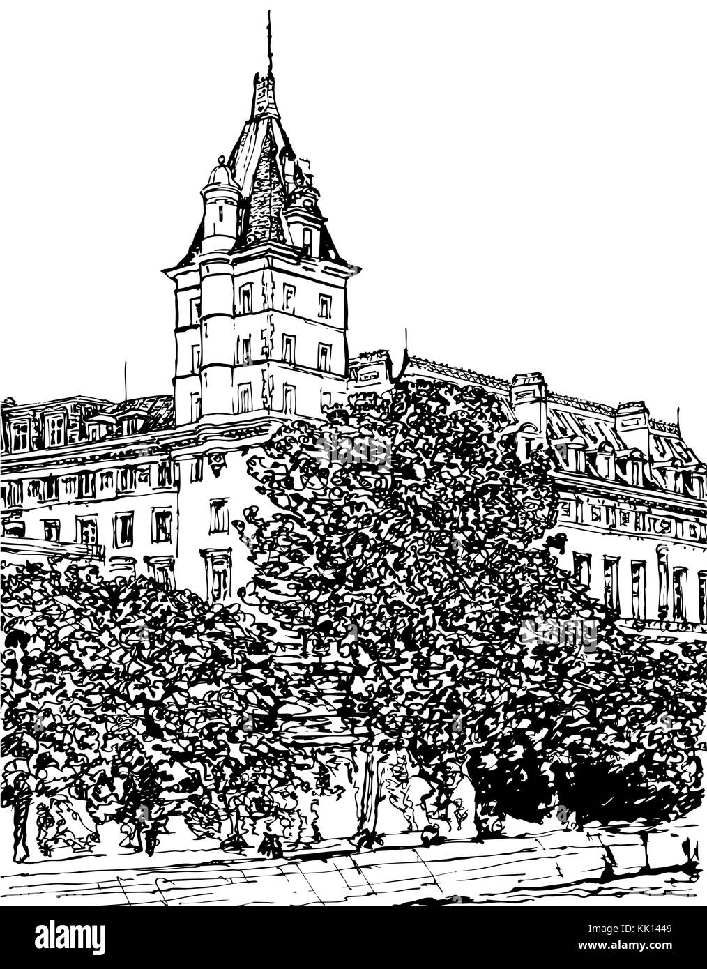 Vector Illustration von Paris - Ile de la Cite - Palais de Justice (Zeichnung) Stock Vektor