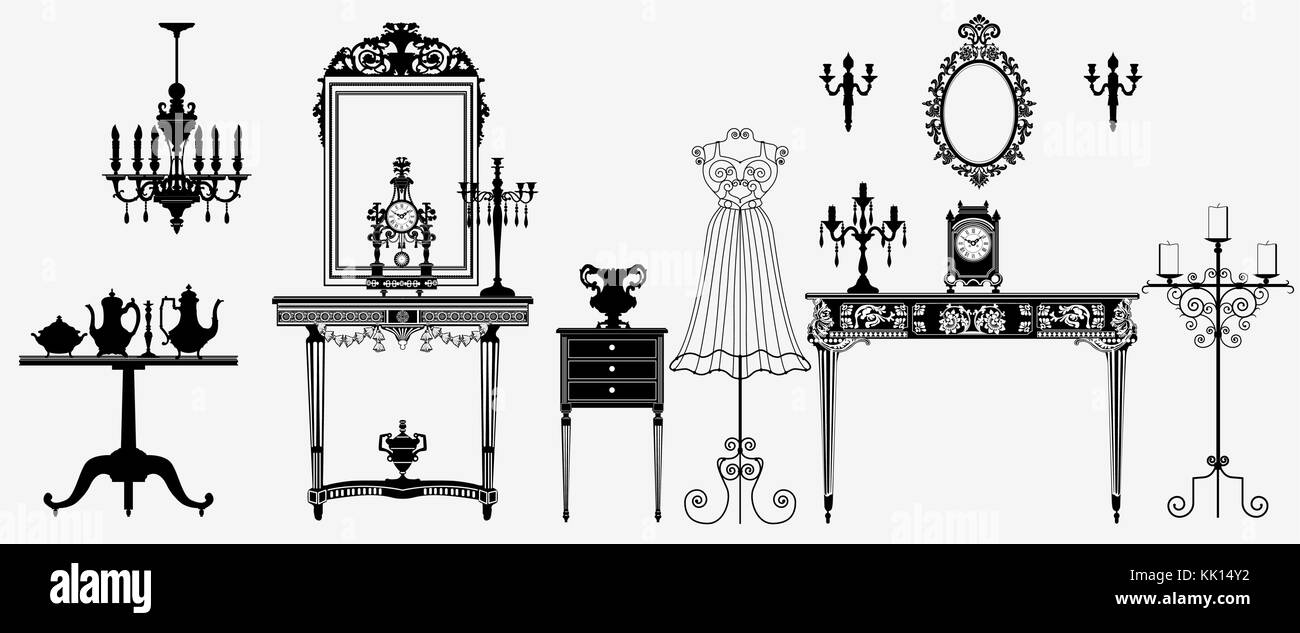 Vector Abbildung: original antike Möbel Kollektion Stock Vektor