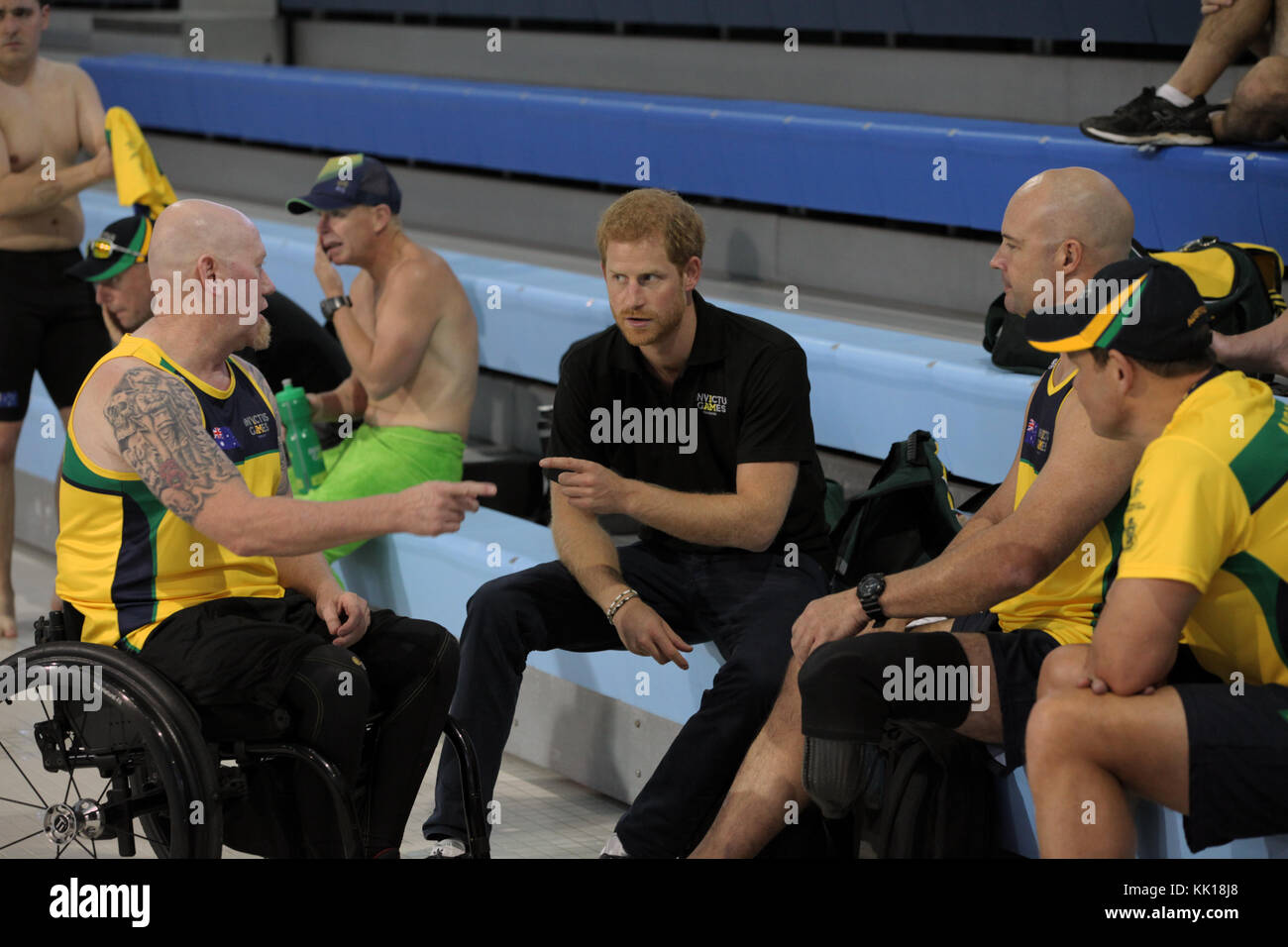 Prinz Harry von Wales trifft auf Athleten, die an den Invictus Games im Toronto Pan am Sports Centre teilnehmen, am 22. September 2017 in Toronto, Kanada. Die Invictus Games sind eine internationale Paralympische Veranstaltung für verletzte oder kranke Militärs und Veteranen. (Foto von Daniel Luksan via Planetpix) Stockfoto