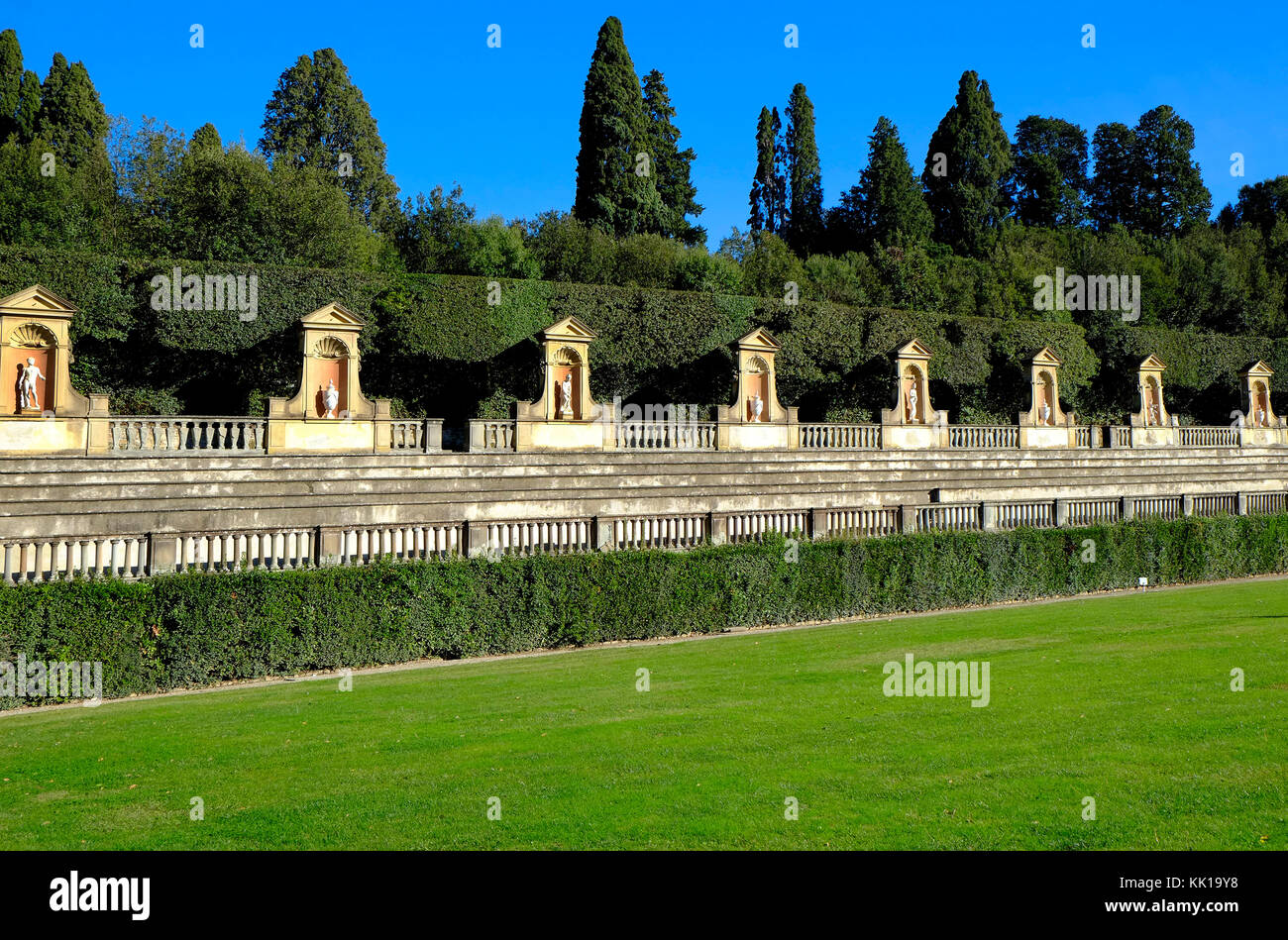 Statuen in den Boboli-gärten, Palazzo Pitti, Florenz, Italien Stockfoto