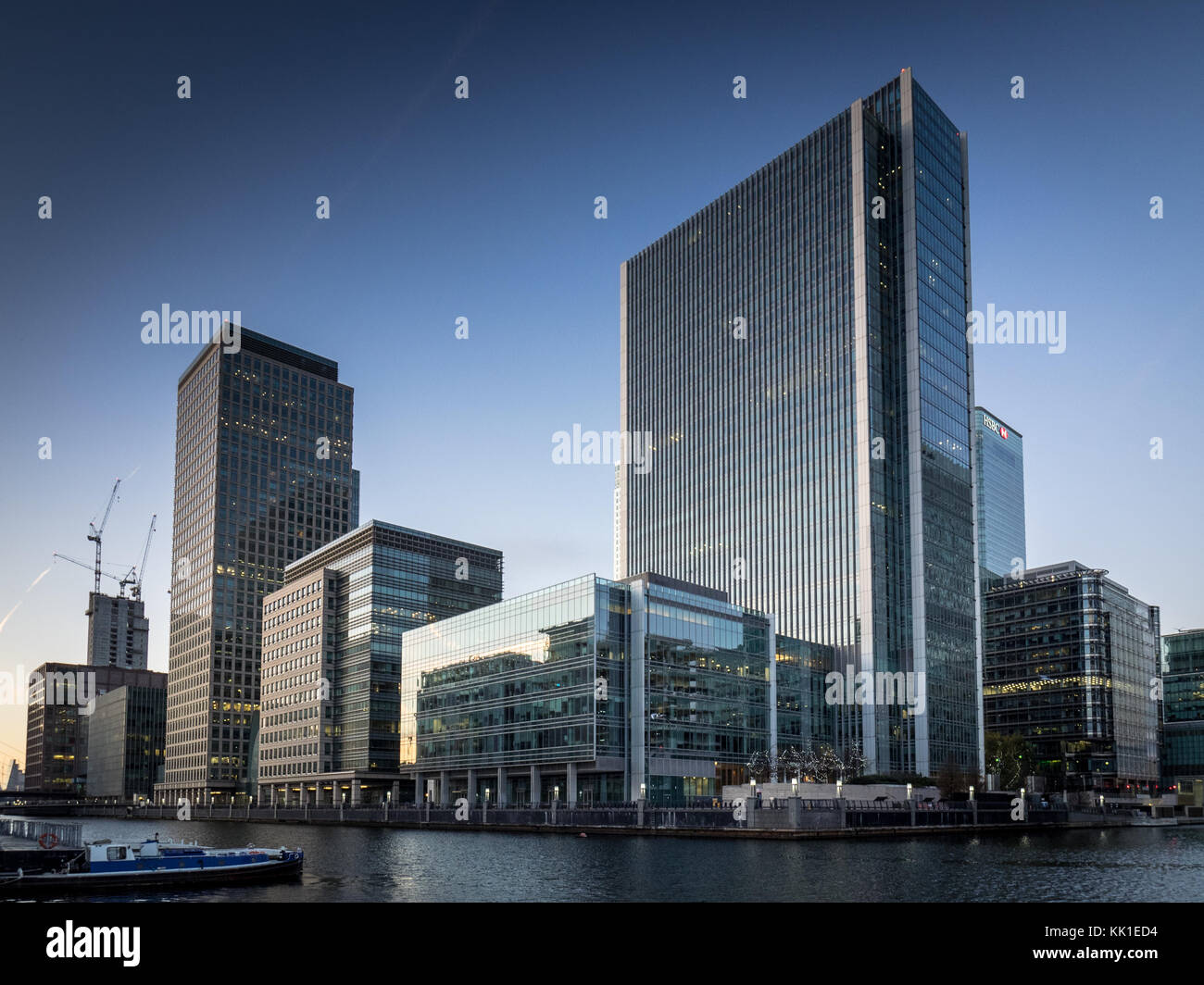 Canary Wharf Stadtbild Skyline von London vom South Quay, Canary Wharf, London, Großbritannien Stockfoto