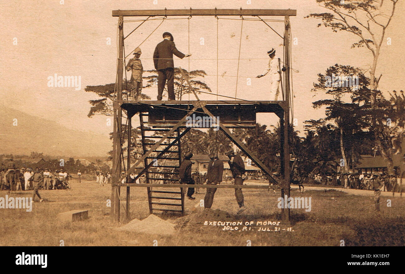 Drei Moros Rebellen auf Jolo, Juli 23, 1911 Hung Stockfoto