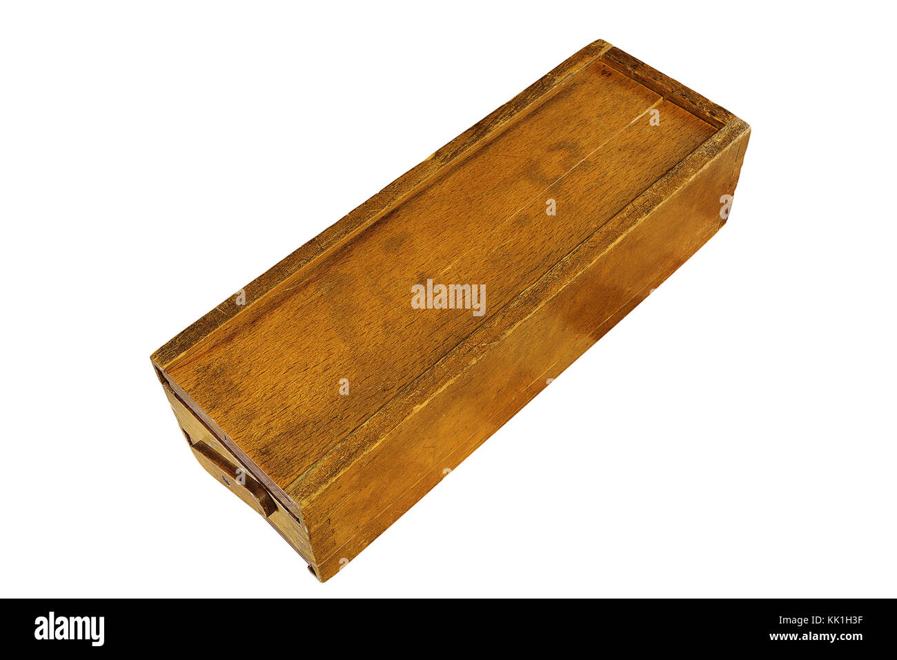 Alte rummy Holz box auf weißem Hintergrund für Ihr Design isoliert Stockfoto