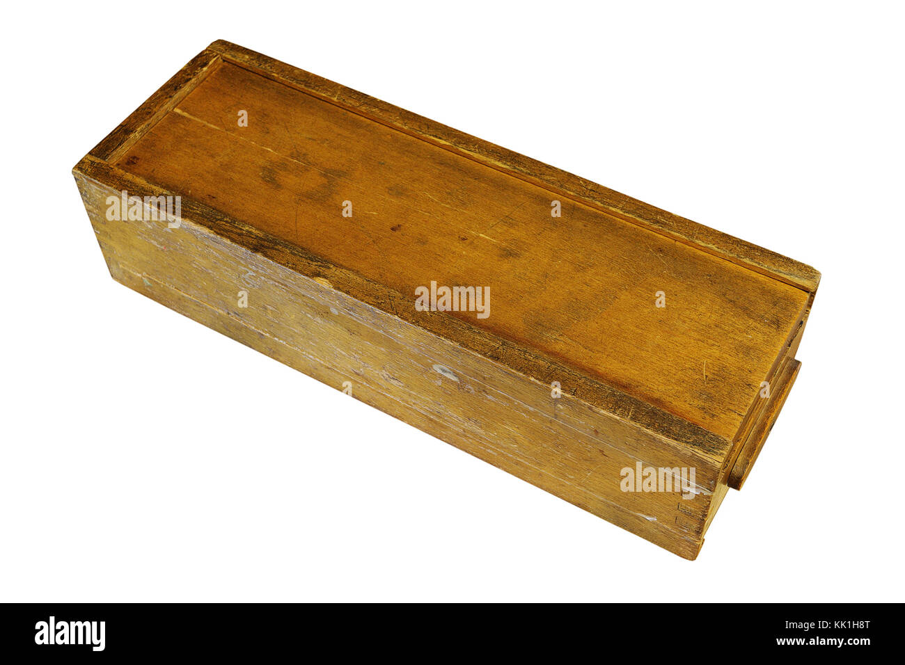 Vintage verwitterten Rummy Holz box auf weißem Hintergrund Stockfoto