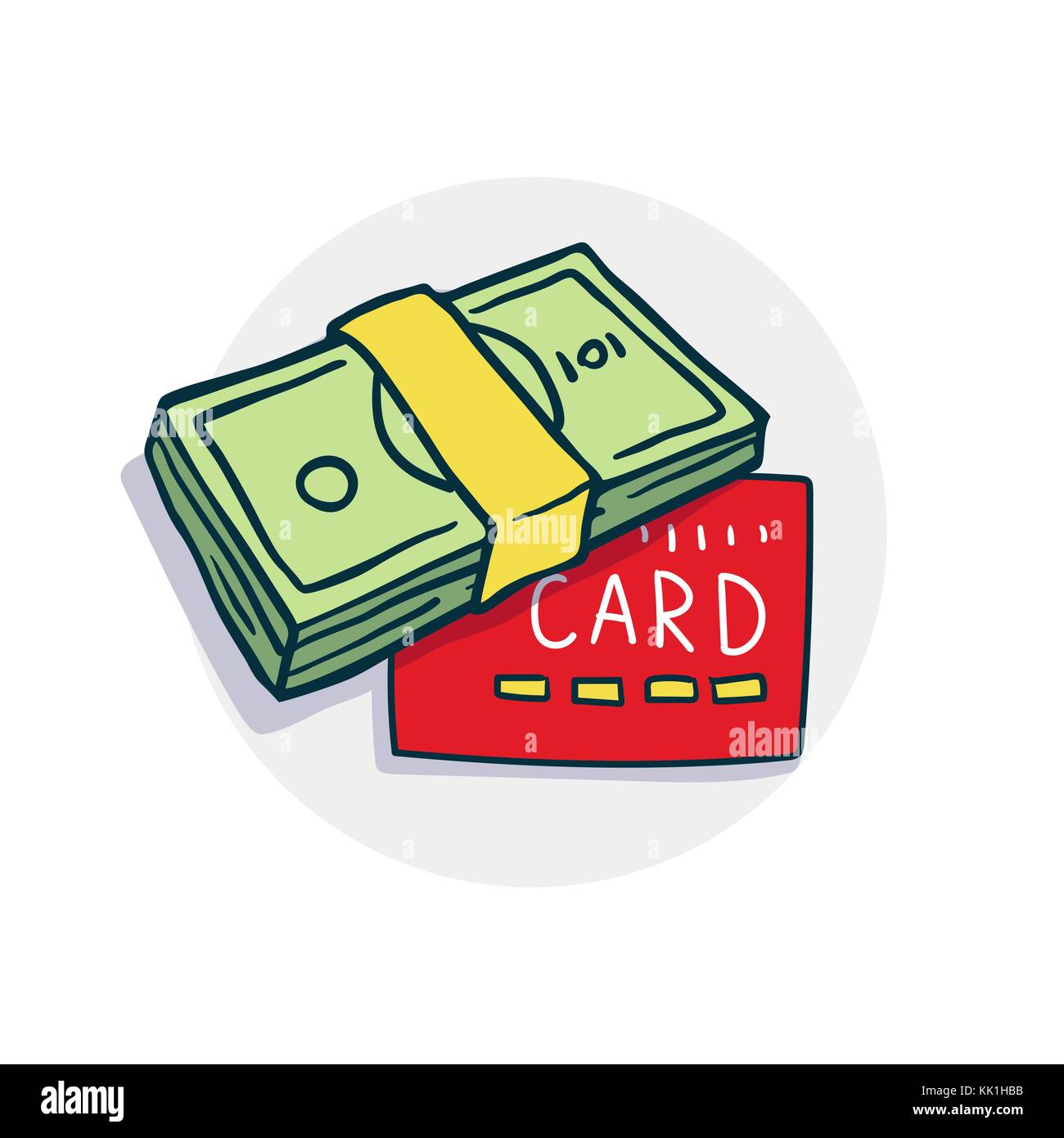 Bündel Geld und Kreditkarte Symbol Stock Vektor