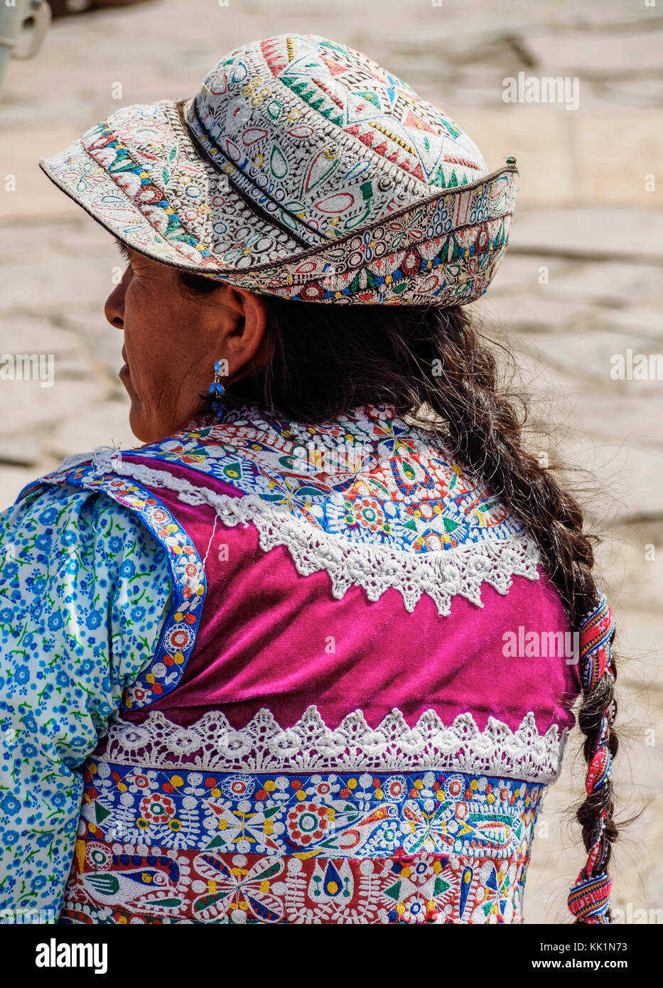 Gebürtige Dame in Cruz del Condor, Region Arequipa, Peru Stockfoto