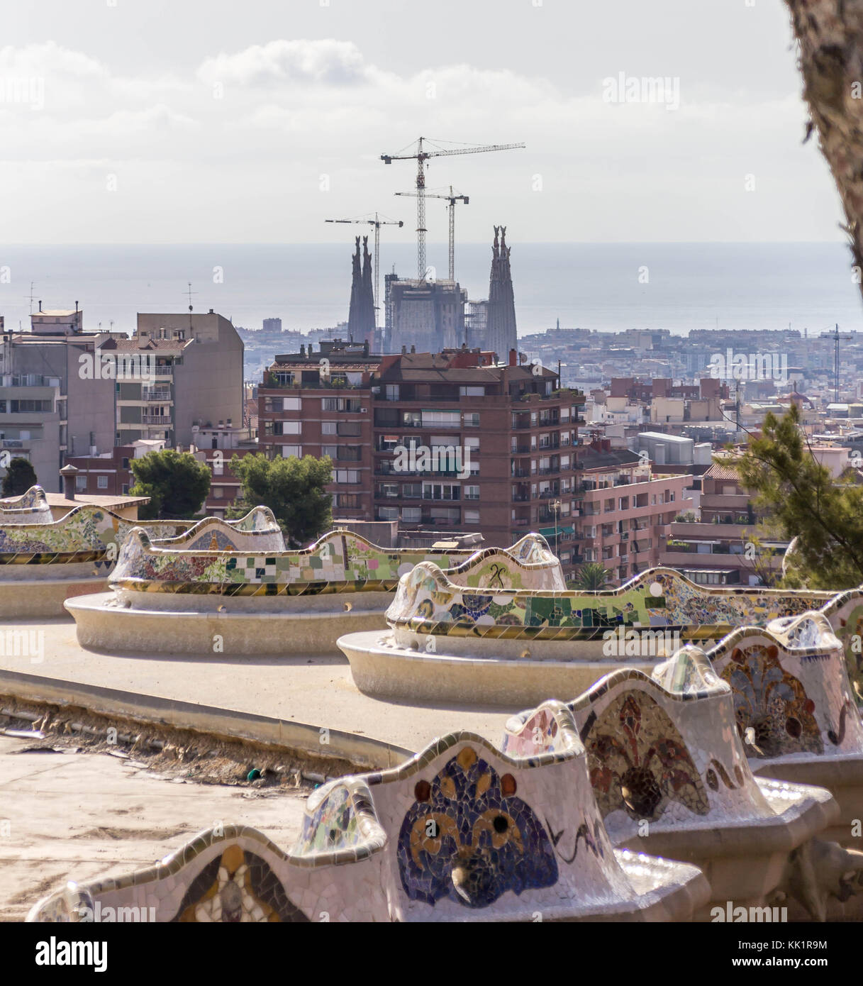 Blick auf den Park Güell in Barcelona, Spanien Stockfoto