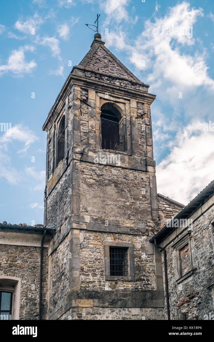 Cusercoli, Civitella di Romagna, Emilia Romagna, Italien. Glockenturm. Stockfoto