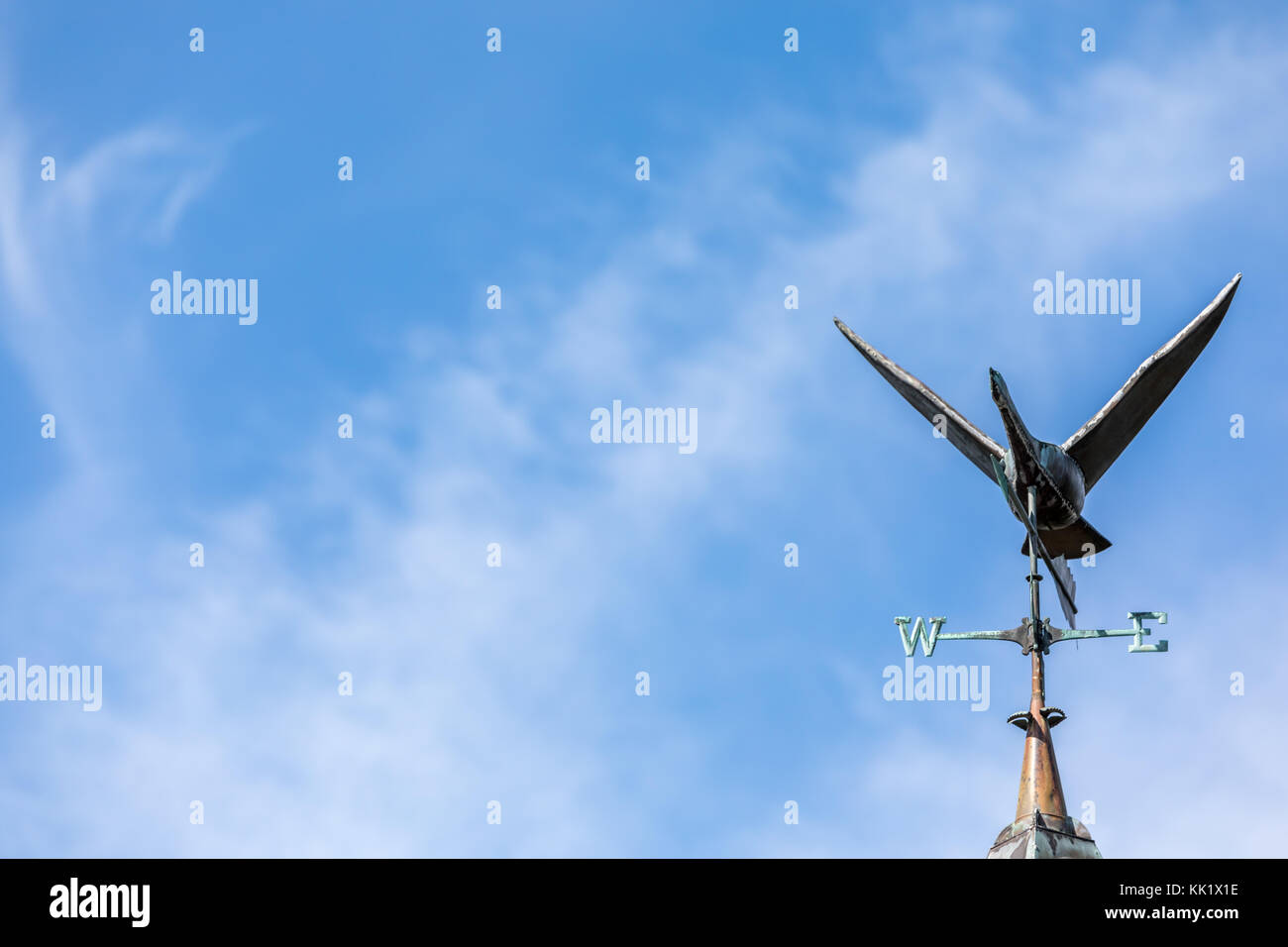 Flying goose Wetterfahne vor blauem Himmel in East Hampton, New York Stockfoto