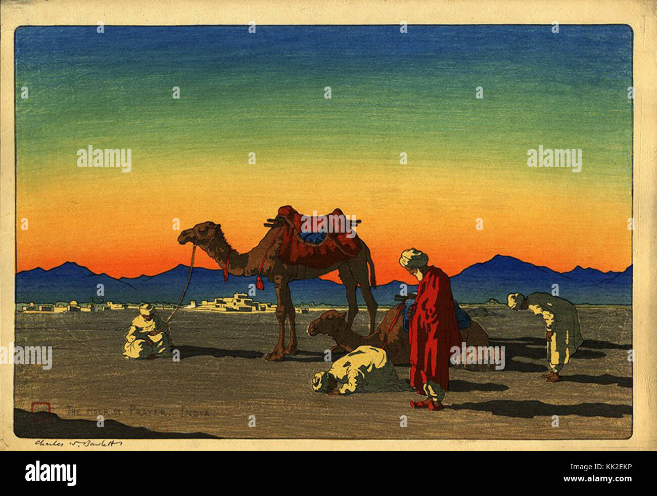 Die Stunde des Gebets, Indien von Charles W. Bartlett, 1925, Holzschnitt Stockfoto Die Stunde des Gebets, Indien von Charles W. Bartlett, 1925, Holzschnitt Stockfoto