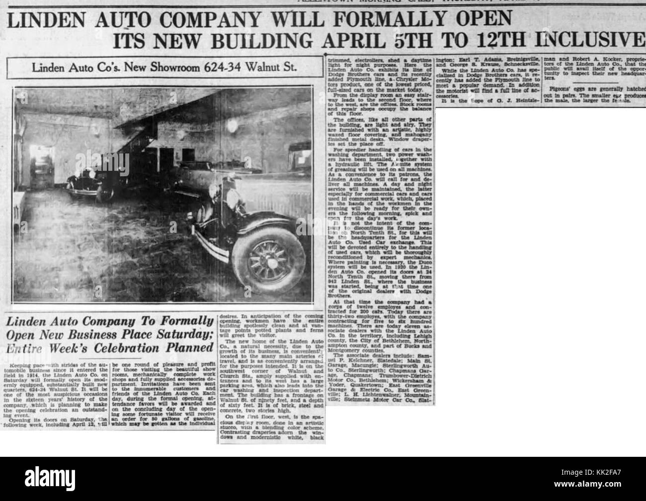 1930 Linden Auto Firma 3 Apr MC2 Allentown PA Stockfoto