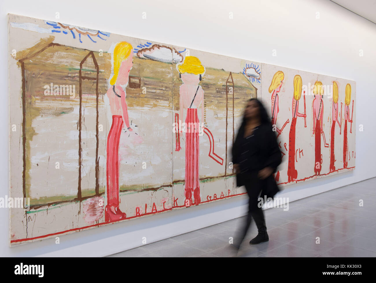 Serpentine Galerien, London, UK. 29. November 2017. In ihrer ersten großen institutionellen/London zeigen, britische Künstlerin Rose Wylie ihre lebendige, große Geschenke, figurative Malerei, die eine Reihe von Themen ab, von der Parklandschaft von Kensington Gardens und einem Arsenal vs Spurs Match zu Quentin Tarantinos Kill Bill Filme und Celebrity Kultur, einschließlich Elizabeth Taylor, Penelope Cruz und Nicole Kidman. Foto: Schwarz Gurt (Wimpern) 2014; NK (Syracuse Line-up) 2014. Private Sammlung. Mit galerie Personal gestellt. Credit: Malcolm Park/Alamy Leben Nachrichten. Stockfoto