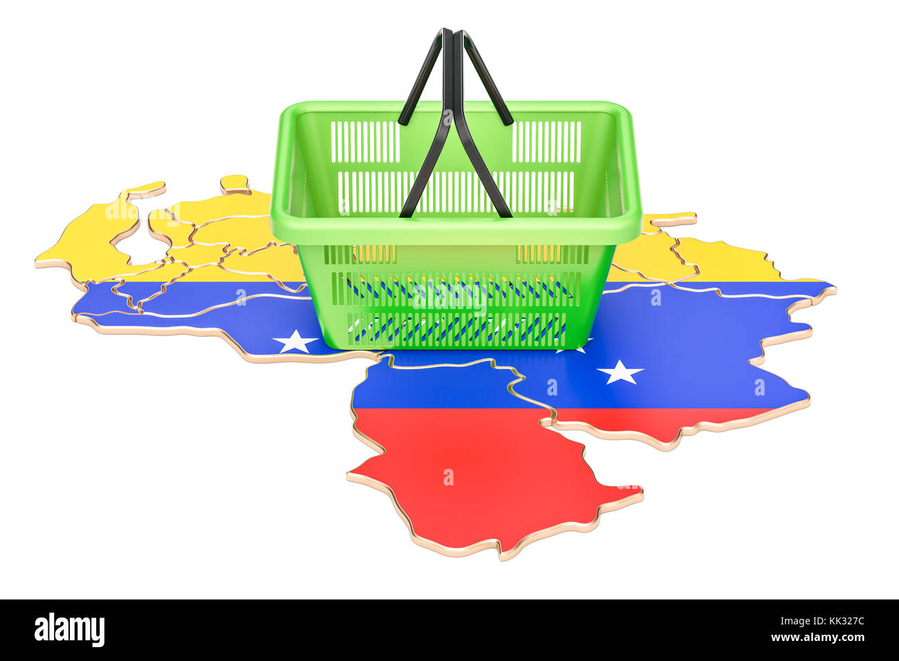 Warenkorb Venezuela Landkarte, Korb oder Kaufkraft Konzept. 3D-Rendering Stockfoto